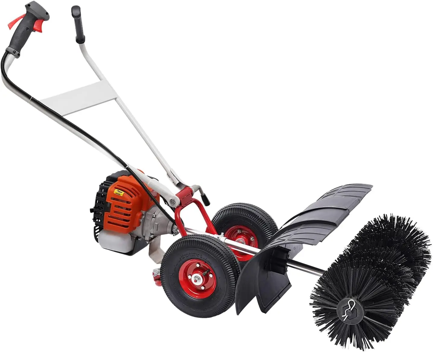 2.5HP Gasoline Powered Snow Sweeper 2-Stroke Sweeper Broom Driveway Turf Grass Cleaning Sweeping Broom Cleaning Tool with Wheels