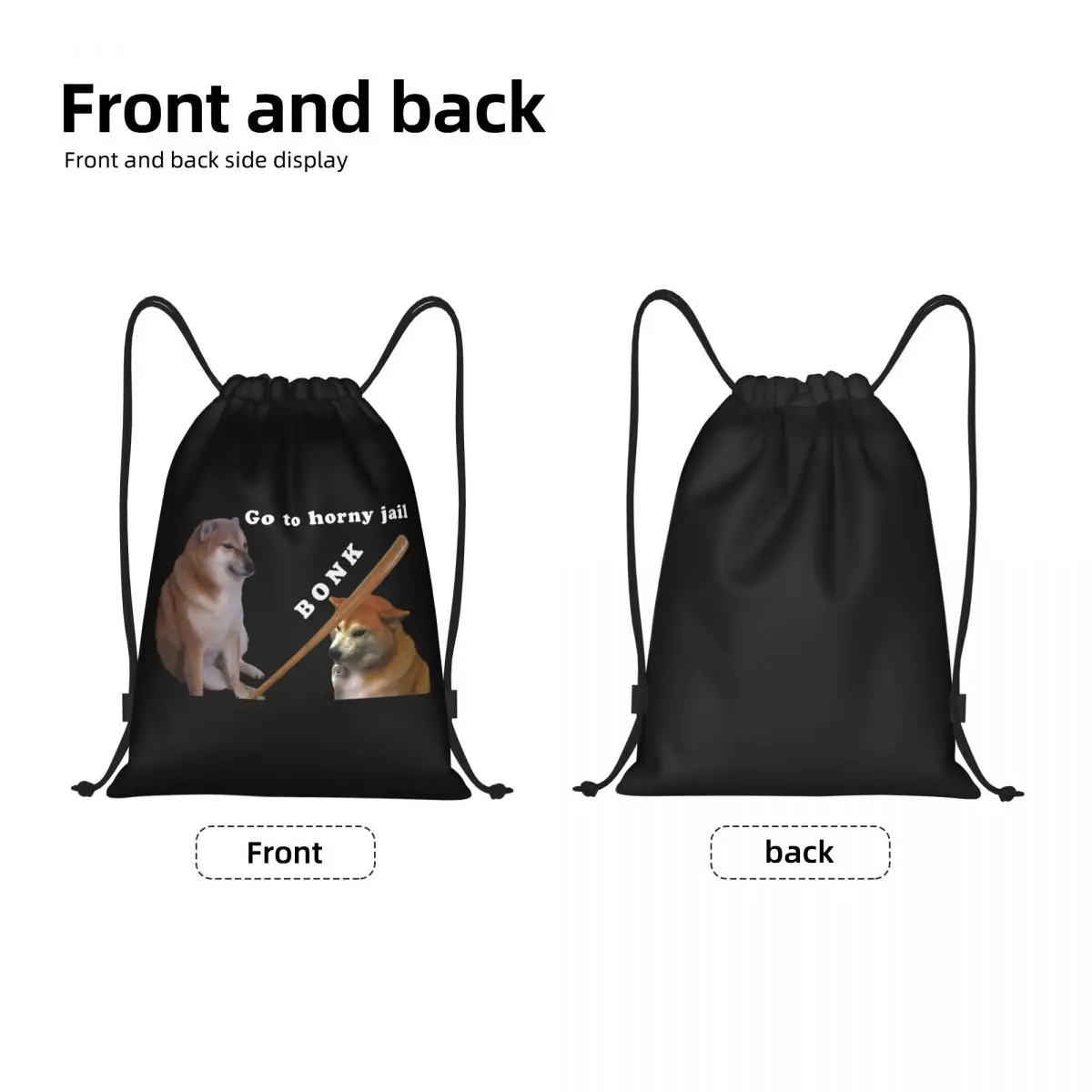 Mochila de cordão personalizada para homens e mulheres, Sackpack leve para esportes de ginástica, Shiba Inu Dog, Cheems, Bonk