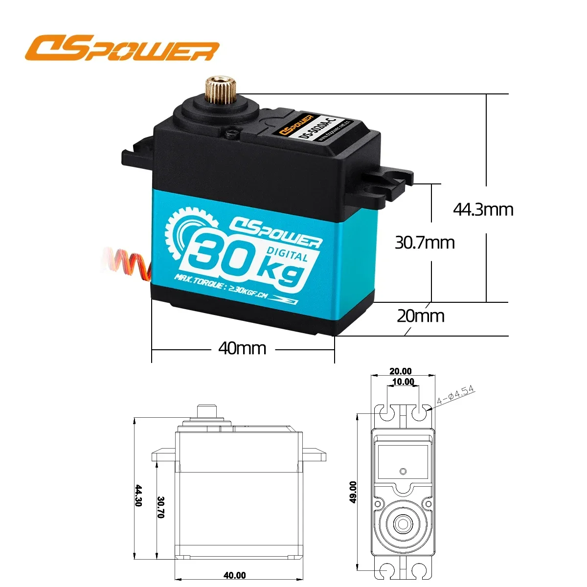 DSpower-Servo Digital de 180/300 grados, 20KG, 30KG, resistente al agua, medio Marco de Metal de aluminio, engranaje de Metal, para 1/8 1/10 RC, coche, barco, Robot