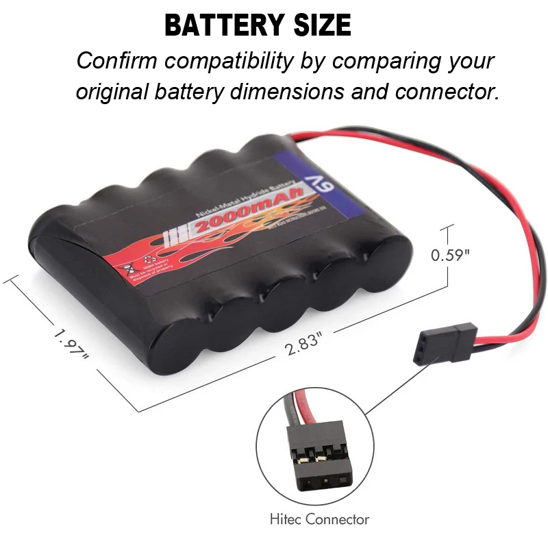 NiMH 6V ricevitore ad alta capacità batteria RX ricaricabile per aeroplani RC, aerei RC e altro con connettori Hitec