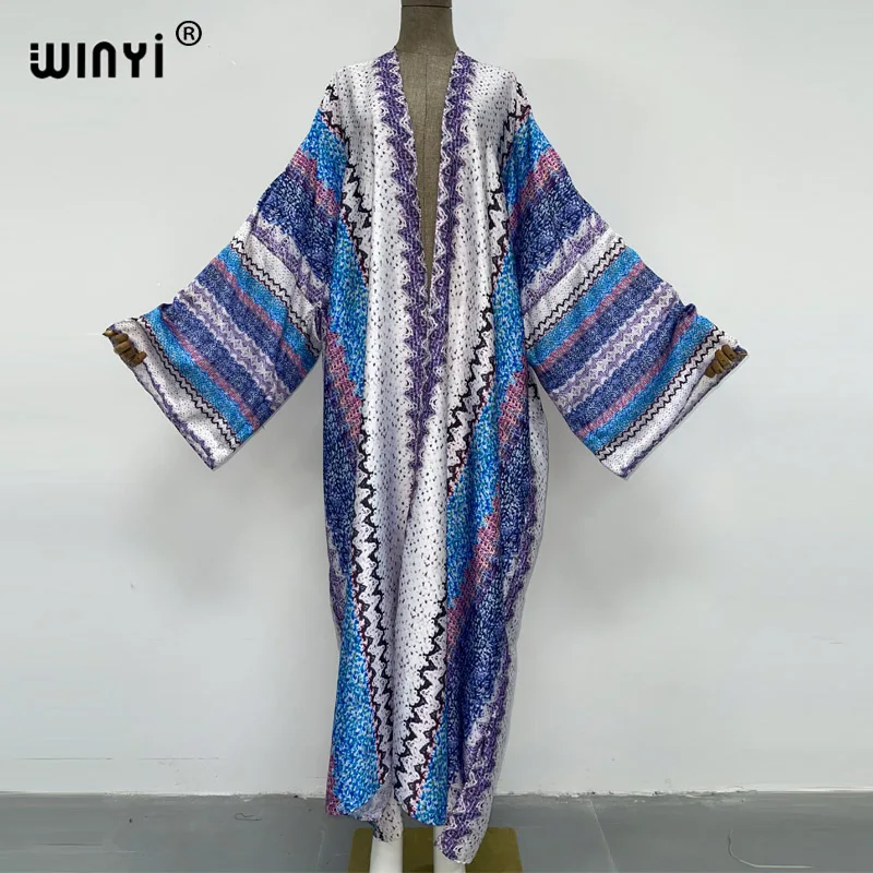 WINYI-Vestido Maxi Solto Feminino, Cardigã Longo, Coquetel, Boho Maxi, Praia, Feriado, Cobertura de Natação na Europa, Novo Kimonos Estampado, 2023