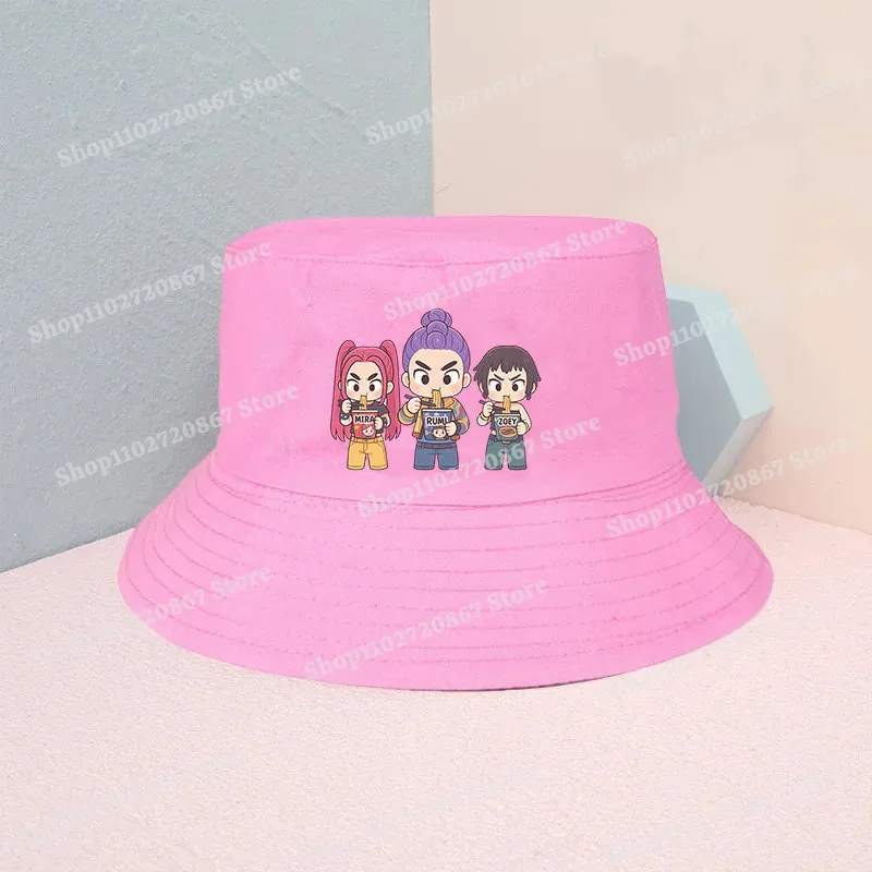 Kpop demônio caçadores criança chapéu de pescador menino menina kawaii anime padrão balde chapéu ao ar livre beira-mar turismo moda dos desenhos animados chapéu de sol