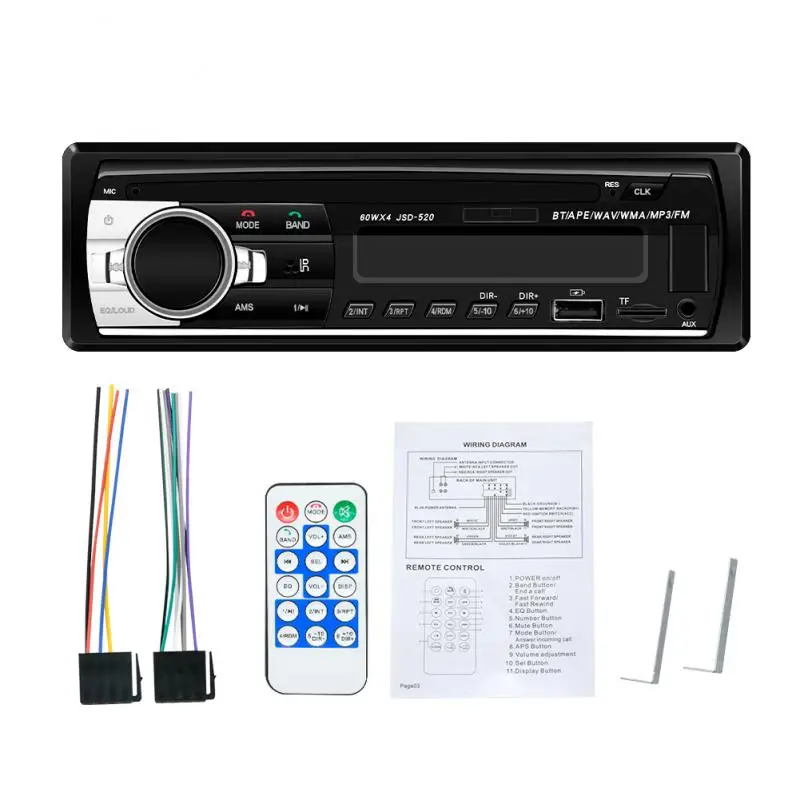 Podofo Autoradio 1 Din Bluetooth Radio Car 12V JSD-520 SD AUX-IN MP3 Player FM USB Auto Stereo Audio Stereo In-dash Radio Coche
