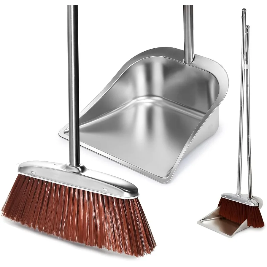 

Broom and Dustpan Set for Home 56 Kitchen Broom with Dustpan Combo Set Heavy Duty Dustpans with Long Handle Upright Metal Dust
