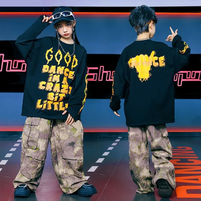 Children's Hip-hop Stage Clothes, Boys' Sportswear, Skateboard Clothes, Camouflage Rehearsal Pants, 9-16 Years Old