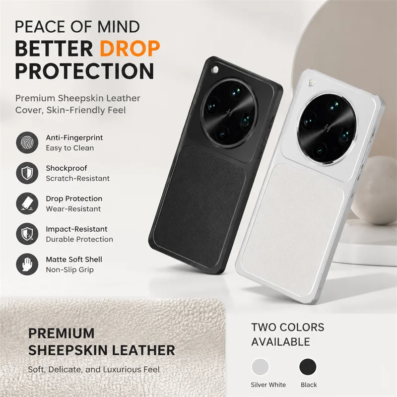 Wear-Resistant Leather Lychee Texture Lambskin Prevent Yellowing Case with For OPPO Find X8Ultra Shock Protection Mobile Covers