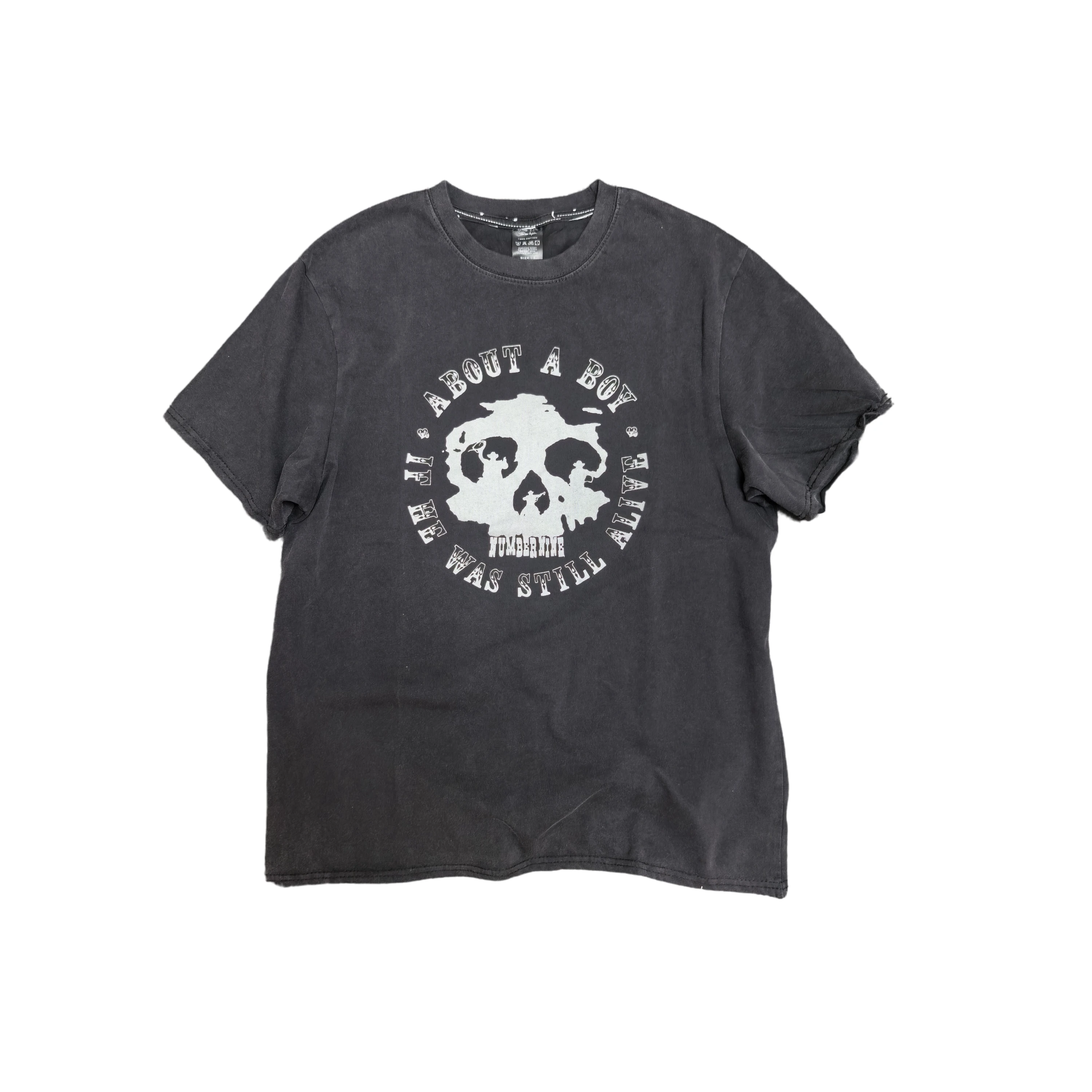 Lmyer NumberNine Archive2006 Vintage Style Washed Black Teethless T-Shirt Loose Fit Short Sleeve round Neck Cotton Unisex