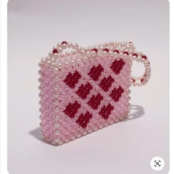 Vintage Elegant Pearl Bag Valentine's Day Cute Girl Pink Love Ins Design Handbag Handcrafted Beads Customized Shoulder Bags