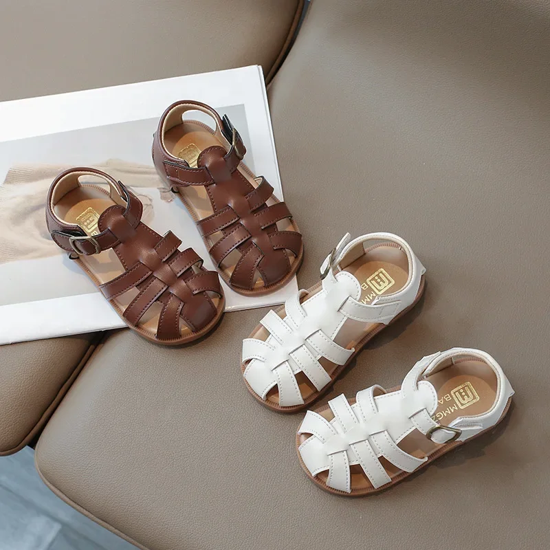 Beige Braided Sandals Girls Shoes Summer Versatile Fashion Gladiator Comfort Toddler Flat Brown Weave Shoes Girl 0-6 Yrs