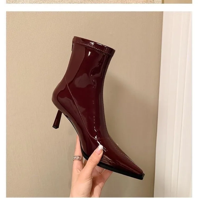 

Французские элитные ботильоны-стилето на шпильке для женщин, осенне-зимние, новые, с острым носком, элегантные