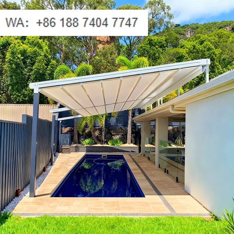 

Pergola Retractable Motorized Awning Modern Outdoor Balcony Rain Canopy PVC White LED Light Waterproof UV Protection