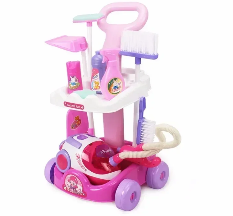 [Drôle] lumière et son électroniques enfant chariot ceinture de nettoyage aspirateur outils ensemble voiture propre jouer maison jouet cadeau d'anniversaire