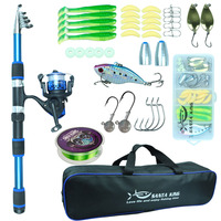 Santa King Fishing Rod Reel Combo- Fishing Full Kits With Telescopic Fishing Rod And Spinning Reel Baits Hooks Travel Pole Set