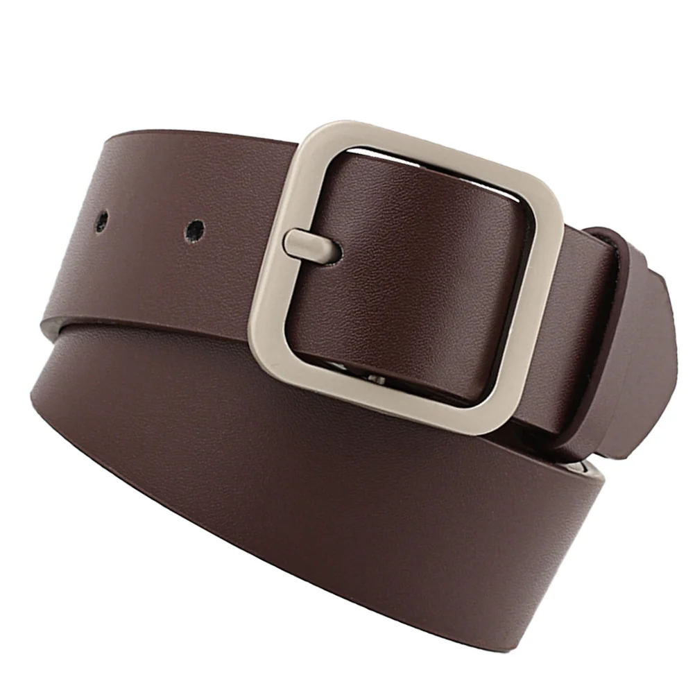 

1pc Women Square Buckle Adjustable Casual Belt For Women Ladies Coffee Gold 110Cm 3.3Cm Width Fashion Belt