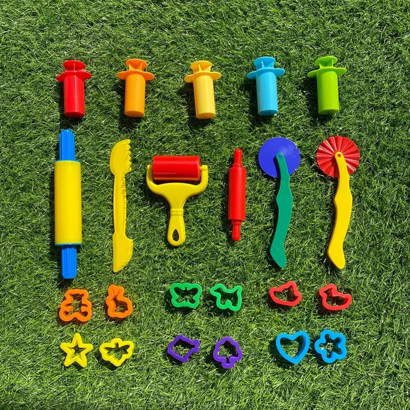 23Pcs/Set Playdough Tools Creative Fun Kids Noodle Pin Cylinder Dough Rolling Push Wheel Pizza Cutter Large Roller Tools