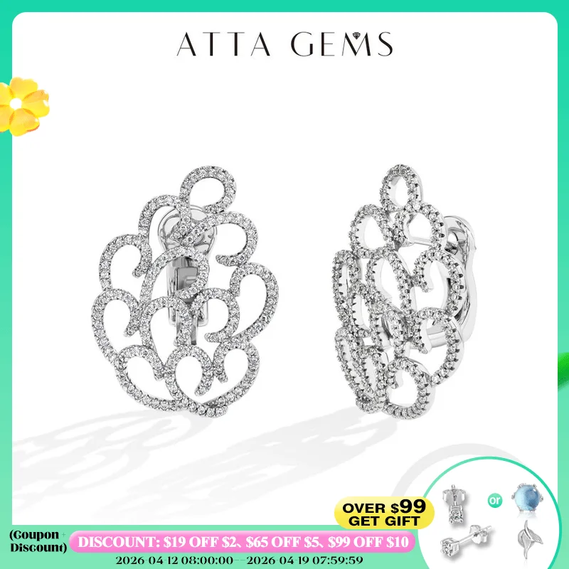 

ATTAGEMS Snowflake Women's Earrings For Party S925 Silver Moissanite Earrings D VVS1 Yellow Gold Plated Gifts Sparkling Jewelry