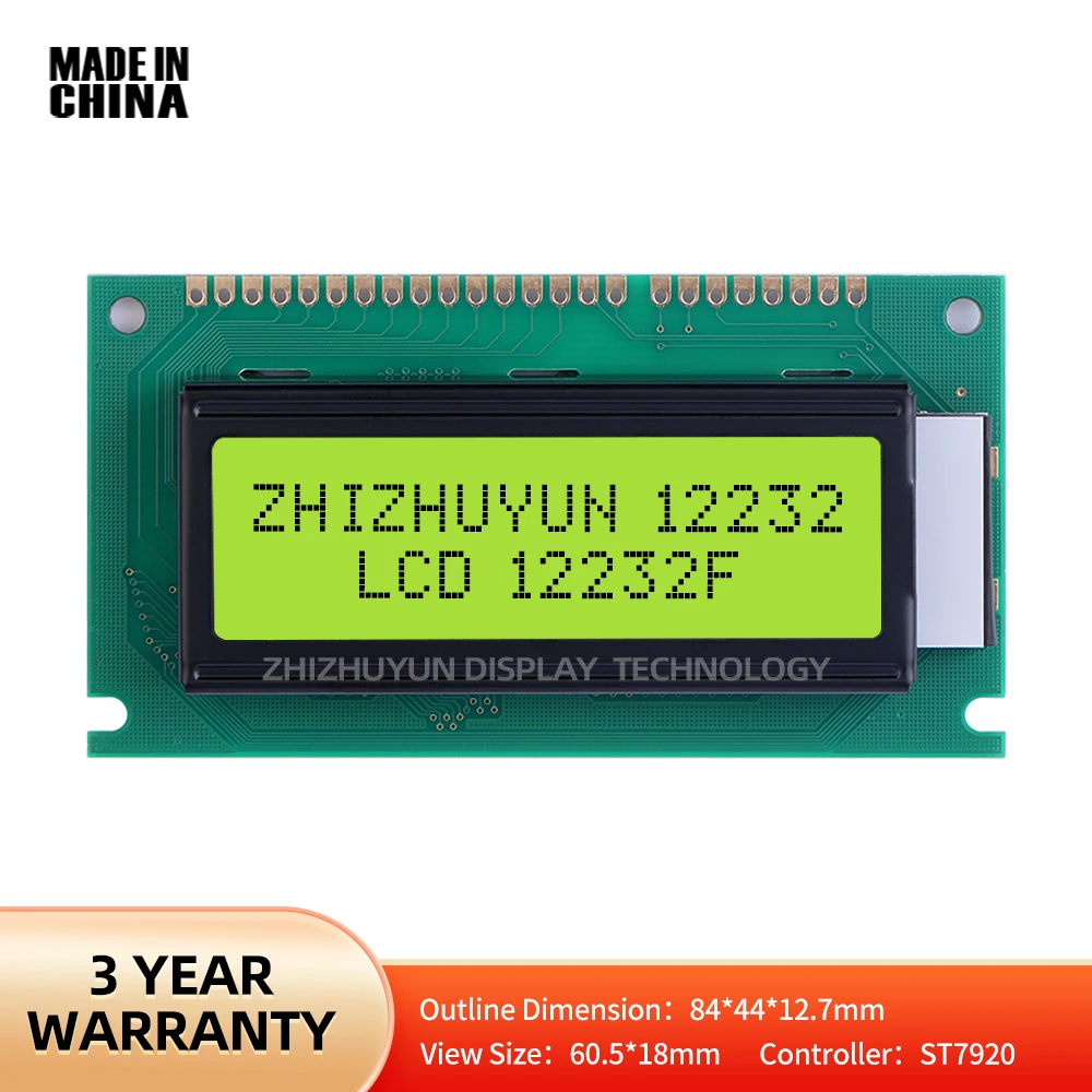 12232F LCD Character Dot Matrix Screen LCM Module 5V Yellow Green Membrane 122X32 Source Factory Parallel/Serial Interface