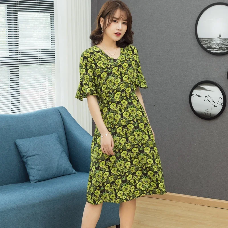 

100% Mulberry Silk Midi Dress Elegant Dresses For Women Summer Dress Women's Clothing 2024 Printing Silk Dresses Vestido Mujer