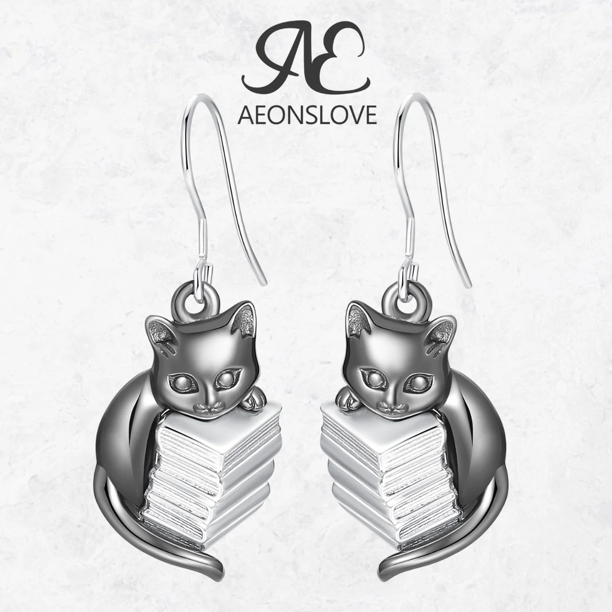 AEONSLOVE 925 Sterling Silver Black Cat Earrings Animal Book Drop Earrings Wicca pagen Jewelry Birthday Gifts for Women Girls