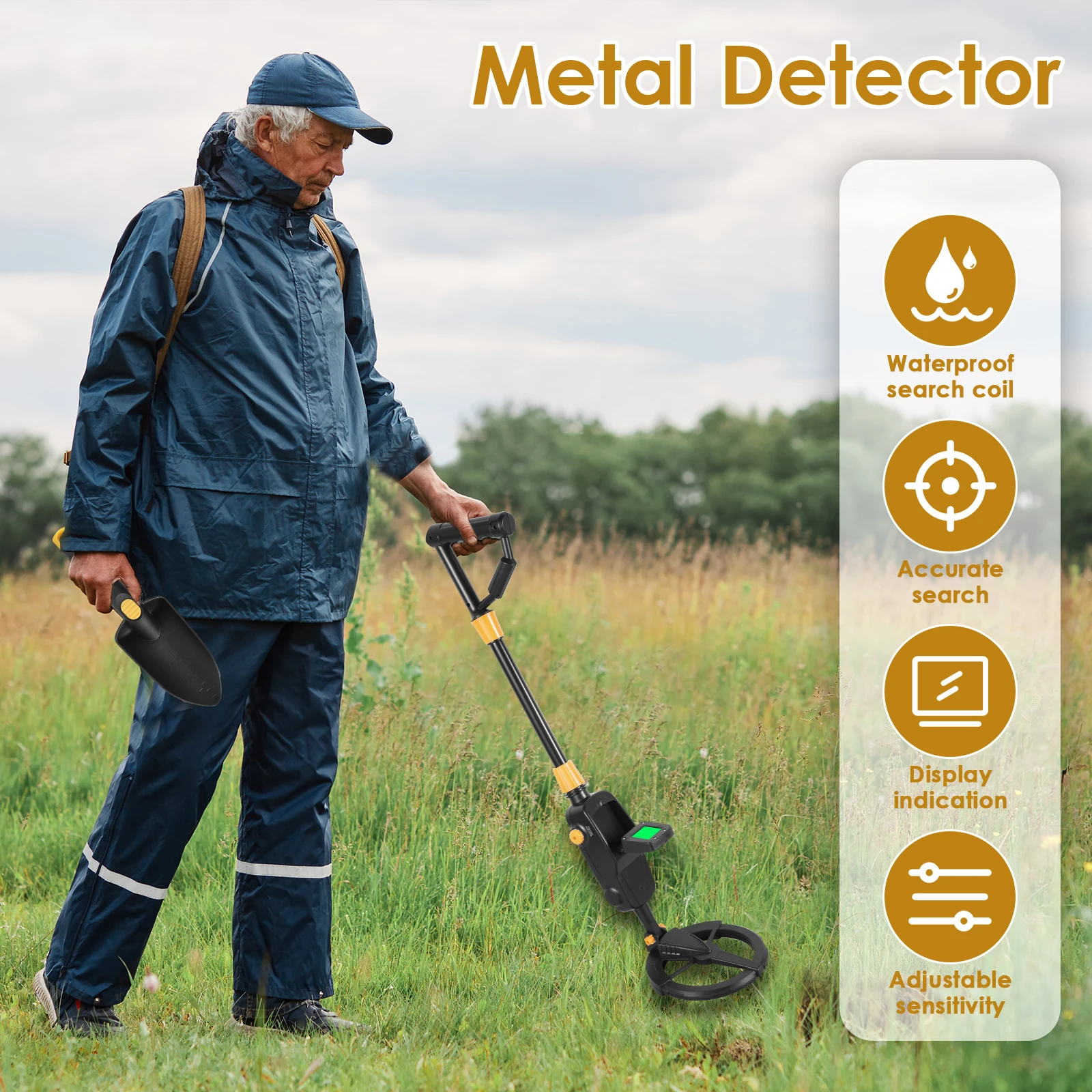 Metal Detector Adjustable Metal Detector Tool LCD Monitor Gold & Silver Jewelry Coin Metal Detector Outdoor Hunting Detector