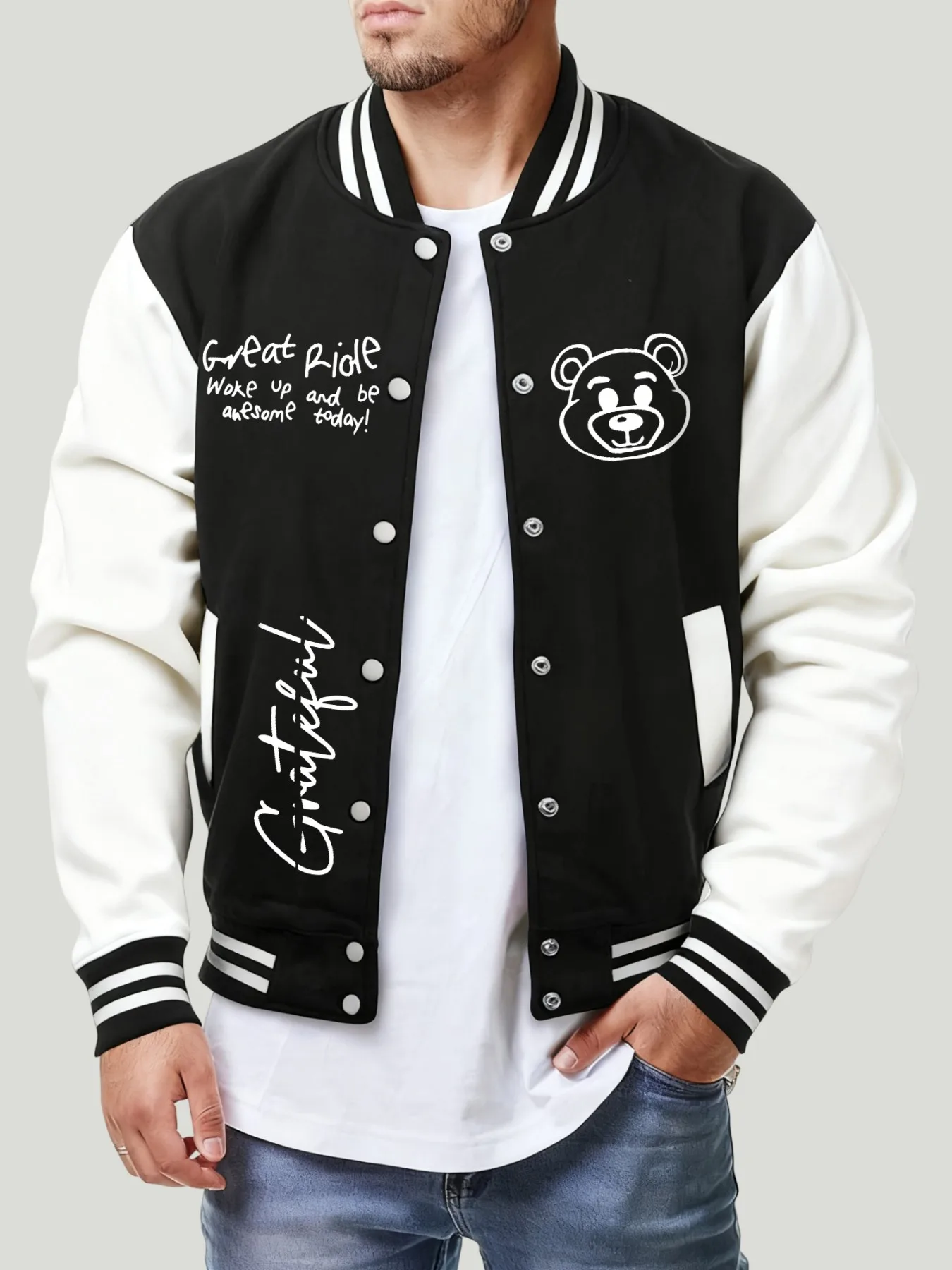 

Нежная бейсбольная куртка с принтом медвежонка, мужская модная флисовая одежда, осенние топы, повседневная свободная спортивная одежда, уличное индивидуальное пальто