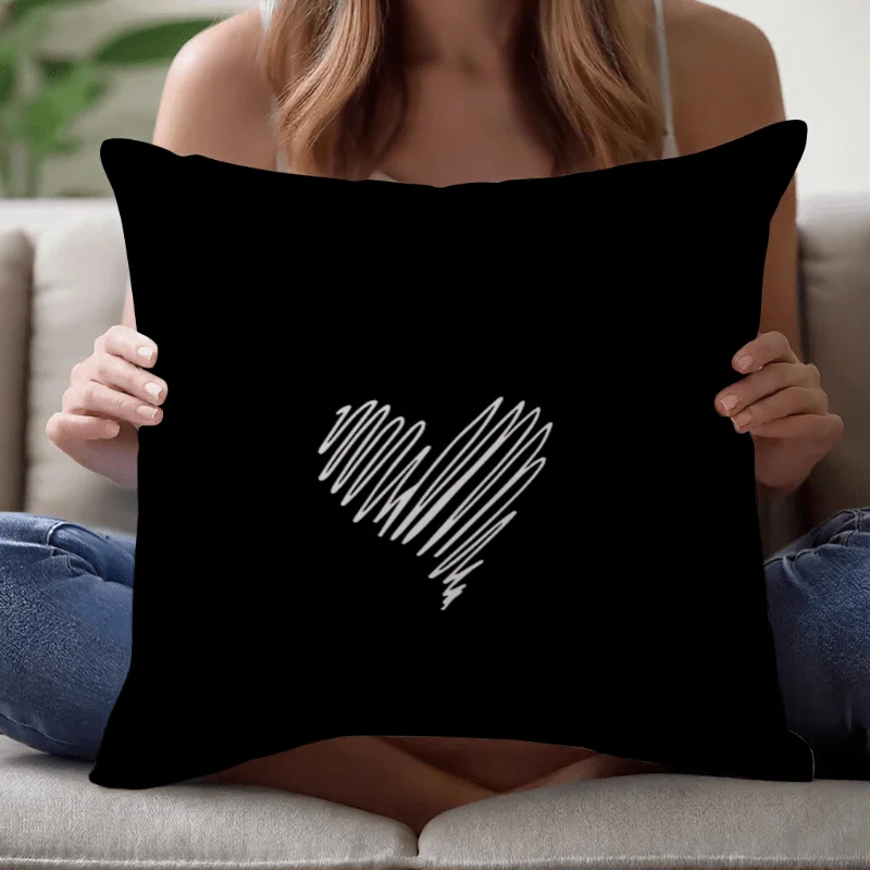 Minimalist Black and White Heart Pillowcase, Modern Abstract Line Art Cushion Cover, Simple Home Decor, Square Throw Pillow Case