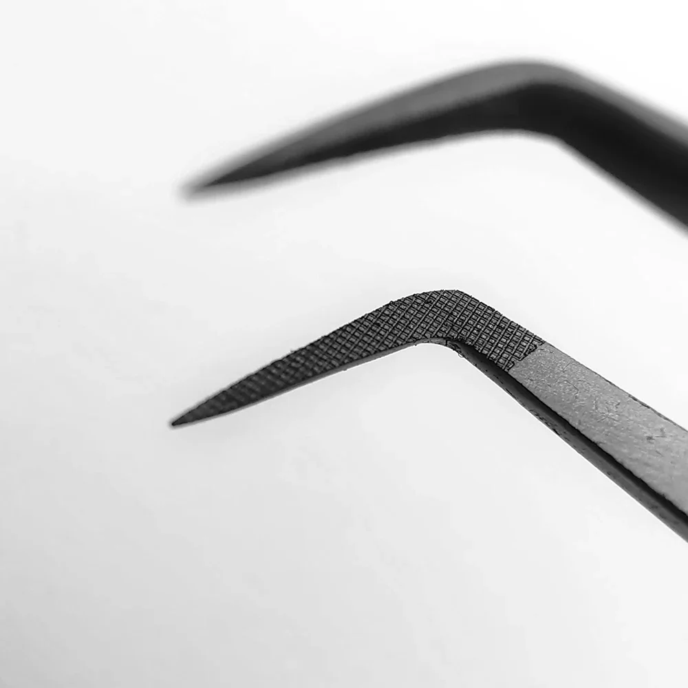 Pinzas para pestañas postizas con punta de fibra para extensiones de pestañas, pinzas negras, punta cerrada perfecta para pestañas