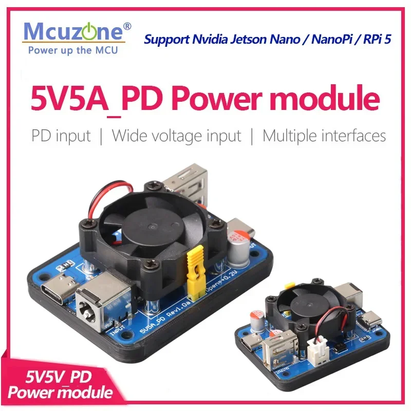 

5V5A PD power,USB-C and USB-A dual port Power module for Raspberry Pi5, support USB-C PD (12V) or DC5.5 input