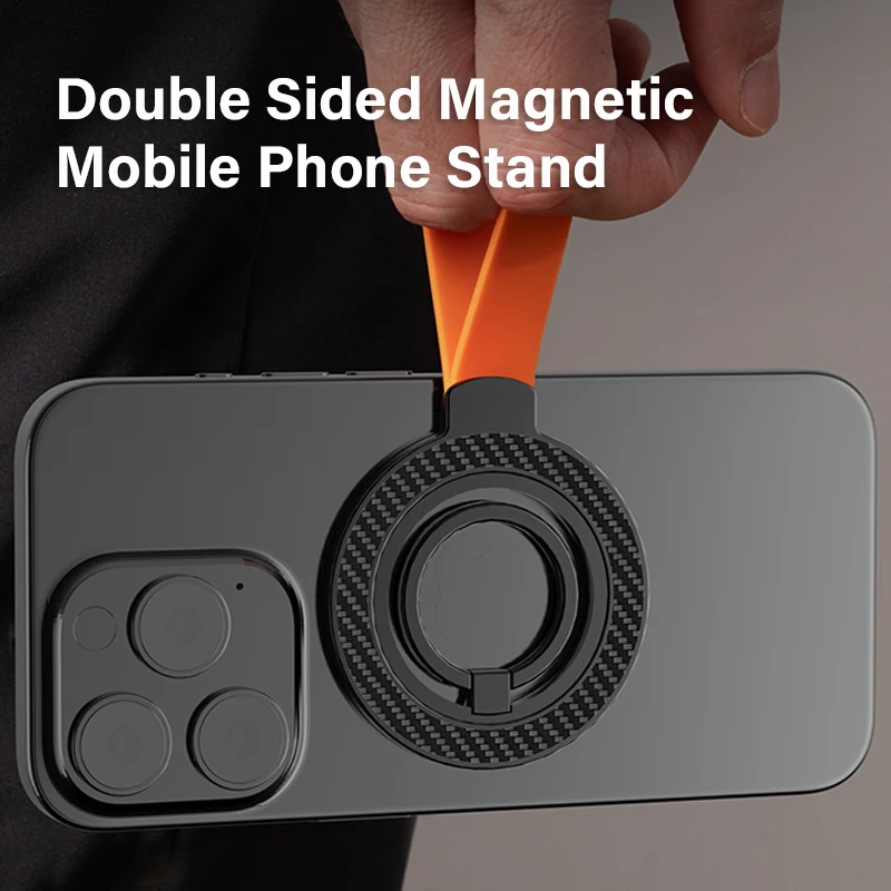 Suporte magnético de telefone dupla face para magsafe suporte magnético anel de dedo suporte com alça de mão para iphone 17 16 15 samsung