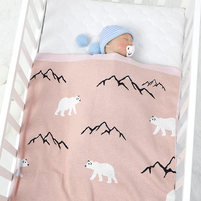 Cute Teddy Bear Print Baby Cotton Swaddle Blankets Knitwear Newborn Boys & Girls Security Blankets Soft Infant Receiving Blanket