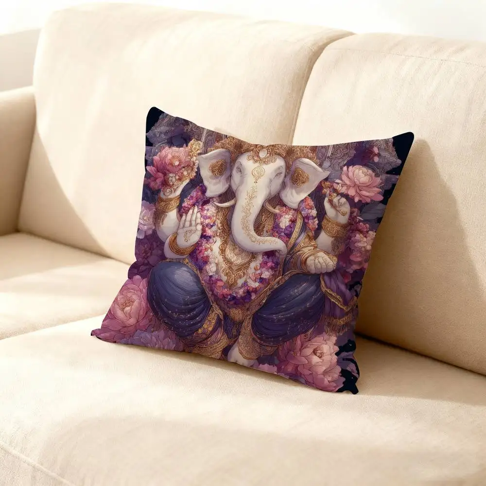 

Ganesh Elephant God Pillow Case For Sofa Decor Car Office Room Printing Cushion Cover Decorations and Protector