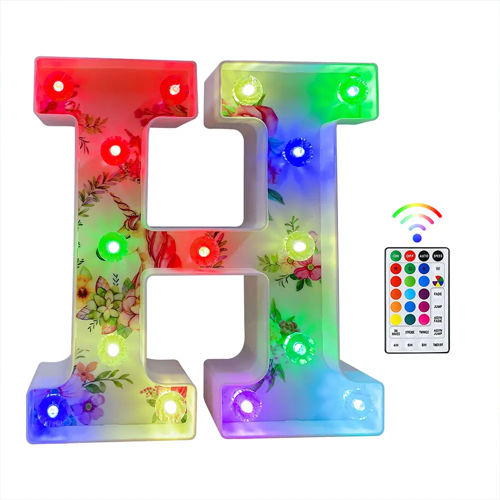 Colorful LED Marquee Letter Lights with Remote Changing Letters Signs Decorations for Home Party Bar Birthday Christmas Letter H