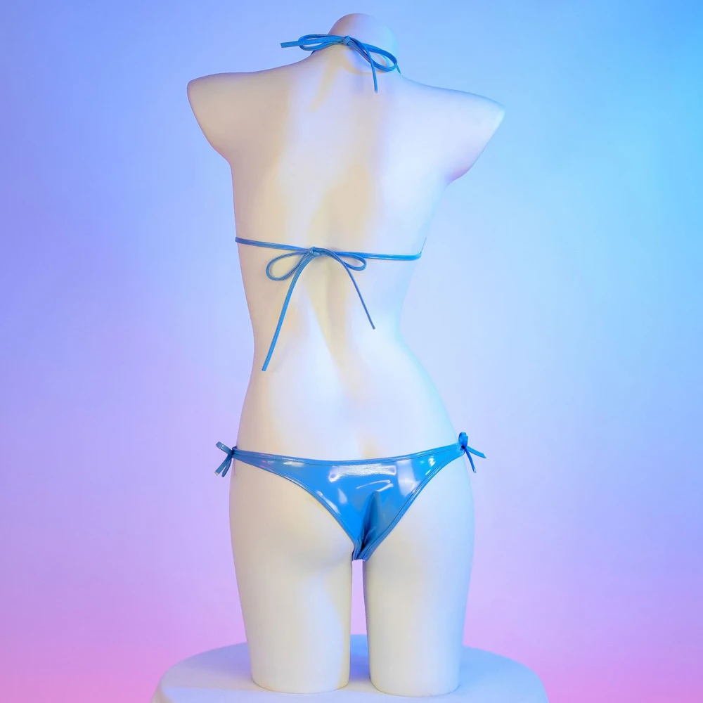 Anilv-bikini de tiburón grande para mujer, traje de baño de juego de Anime, conjunto de ropa interior de cuero de tres puntos, disfraz de Cosplay