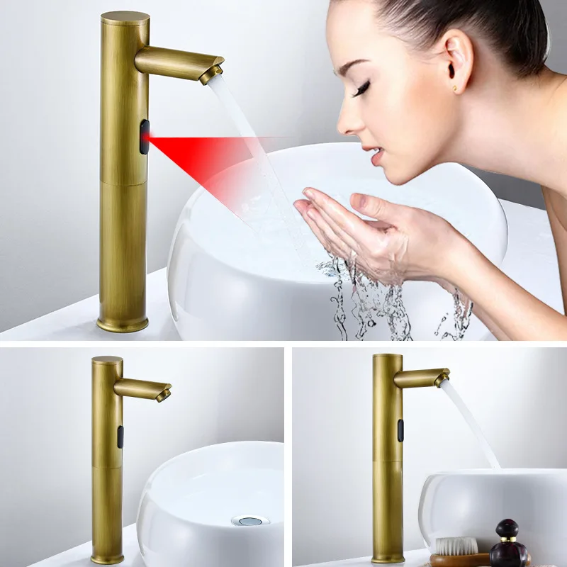 Antique High Tech Sensor Faucet Touchless Bathroom Basin Faucet Infrared Vanity Auto Faucet Smart Sensor Kitchen Sink Mixer Tap