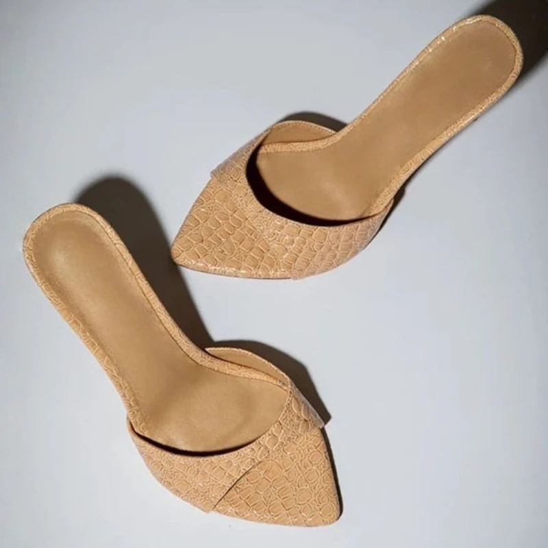 

Сексуальные женские шлепанцы 2026: летние мюли, туфли-слайды, женские туфли на высоком каблуке, абрикосово-коричневые сандалии, большие размеры, праздничная обувь, бренд