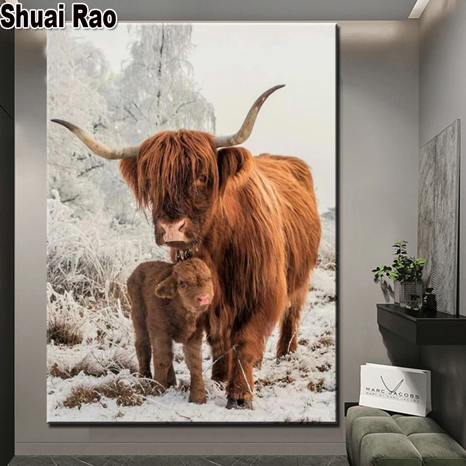 5d Diamond Puzzle Scottish Highland Cattle DIY Diamond Painting Brown Highland Cow Diamond Embroidery Animal Cross Stitch Decor