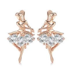 Wbmqda New Fashion Ballerina Pendant 585 Rose Gold Natural Zircon Drop Earrings For Women Luxury Trendy Jewelry Accessories