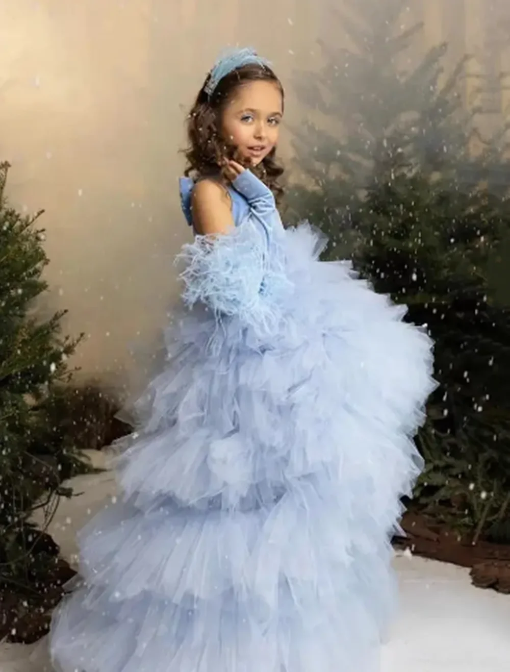 

Пышные платья с цветочным узором для девочек по индивидуальному заказу на свадьбу, кружевное тюлевое платье с бантом, элегантное бальное платье принцессы для дня рождения, первого причастия