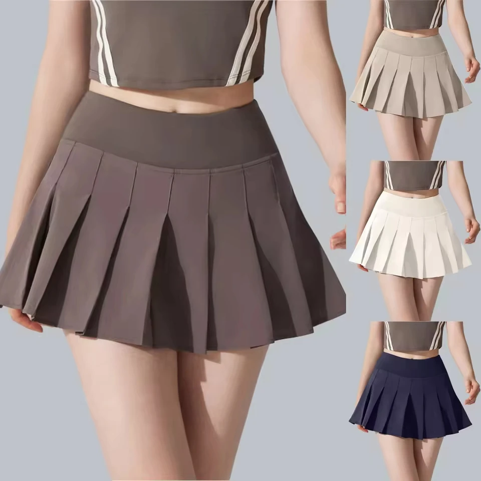 Womens Tennis Yoga Skirt Athletic Skirts With Pockets Shorts High Waisted Skort For Woman Korean Elastic Waist Midi Skirt