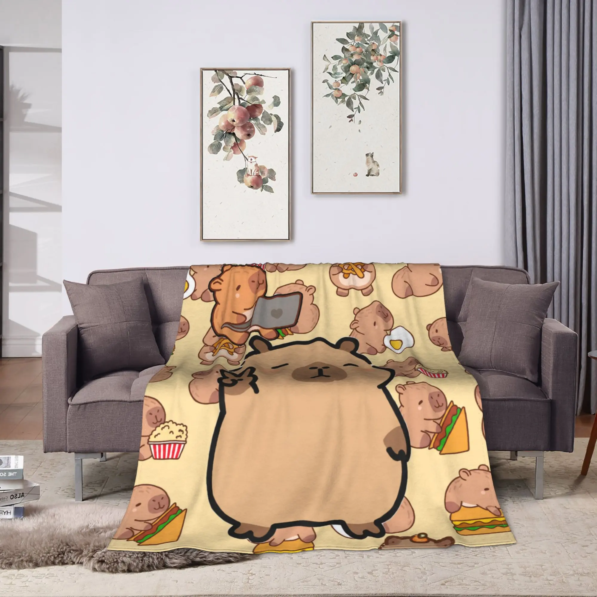 Warm Soft Blanket Decorative Capybara Chill Friends Cute Throw Blanket  Flannel Bedspread For Living Room Fluffy Sofa Bed Cover