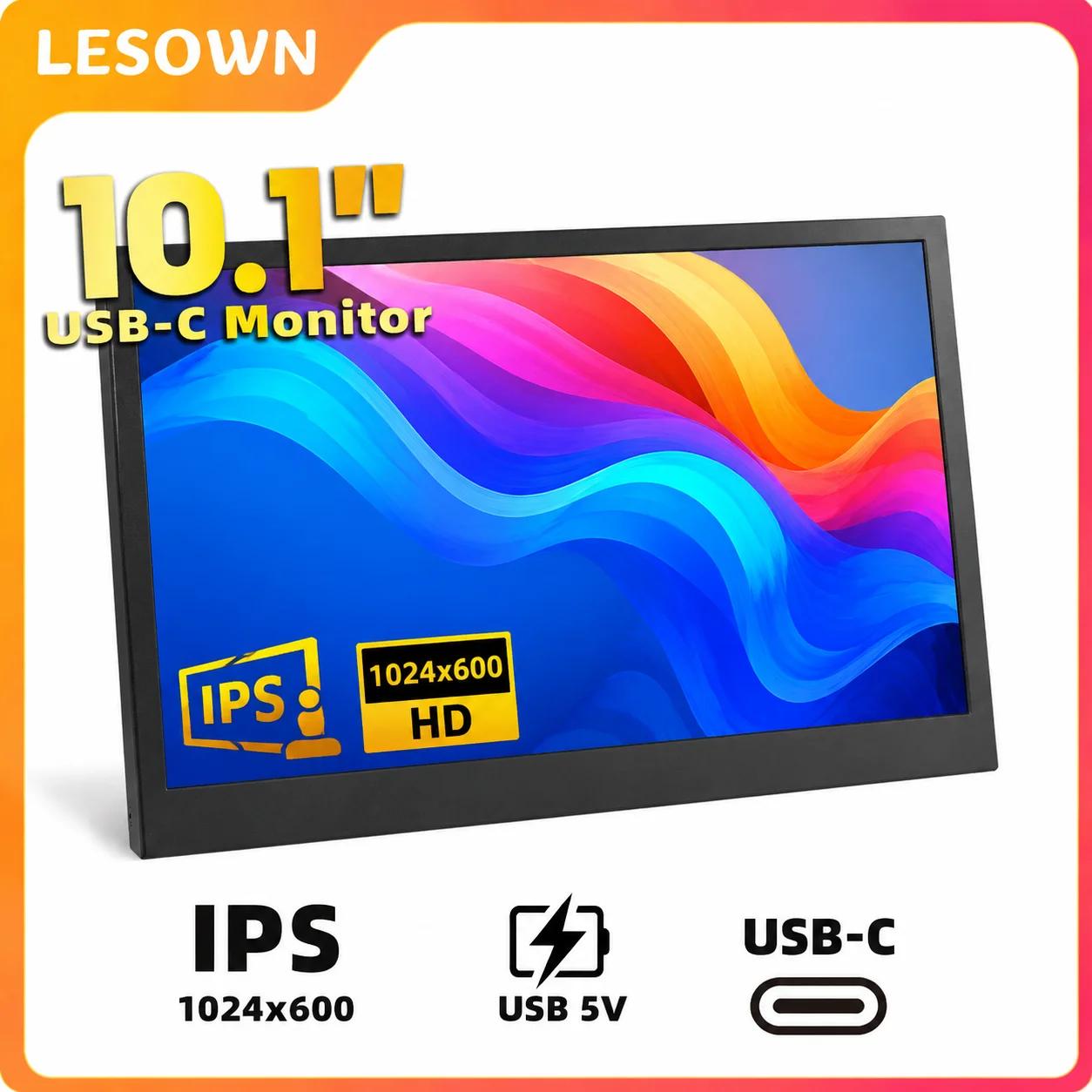 LESOWN 10.1" 1024x600 Aluminum Portable Display Full-featured USB C HDTV External Sub Monitor  High Brightness Eye Care