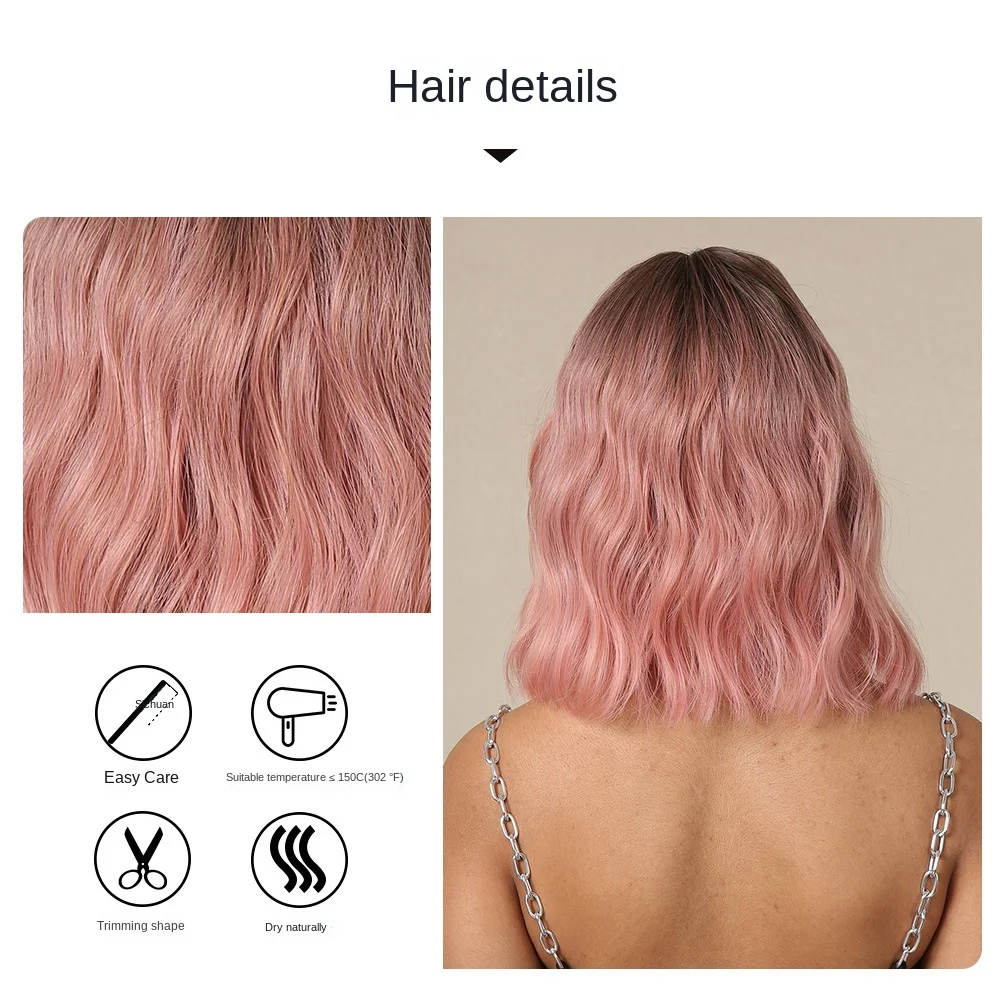 Short Pink Wavy Wig with Bangs,Short Curly Light Pink Hair Wig for Women,Synthetic Natural Looking Cosplay Pastel Pink Bob Wigs