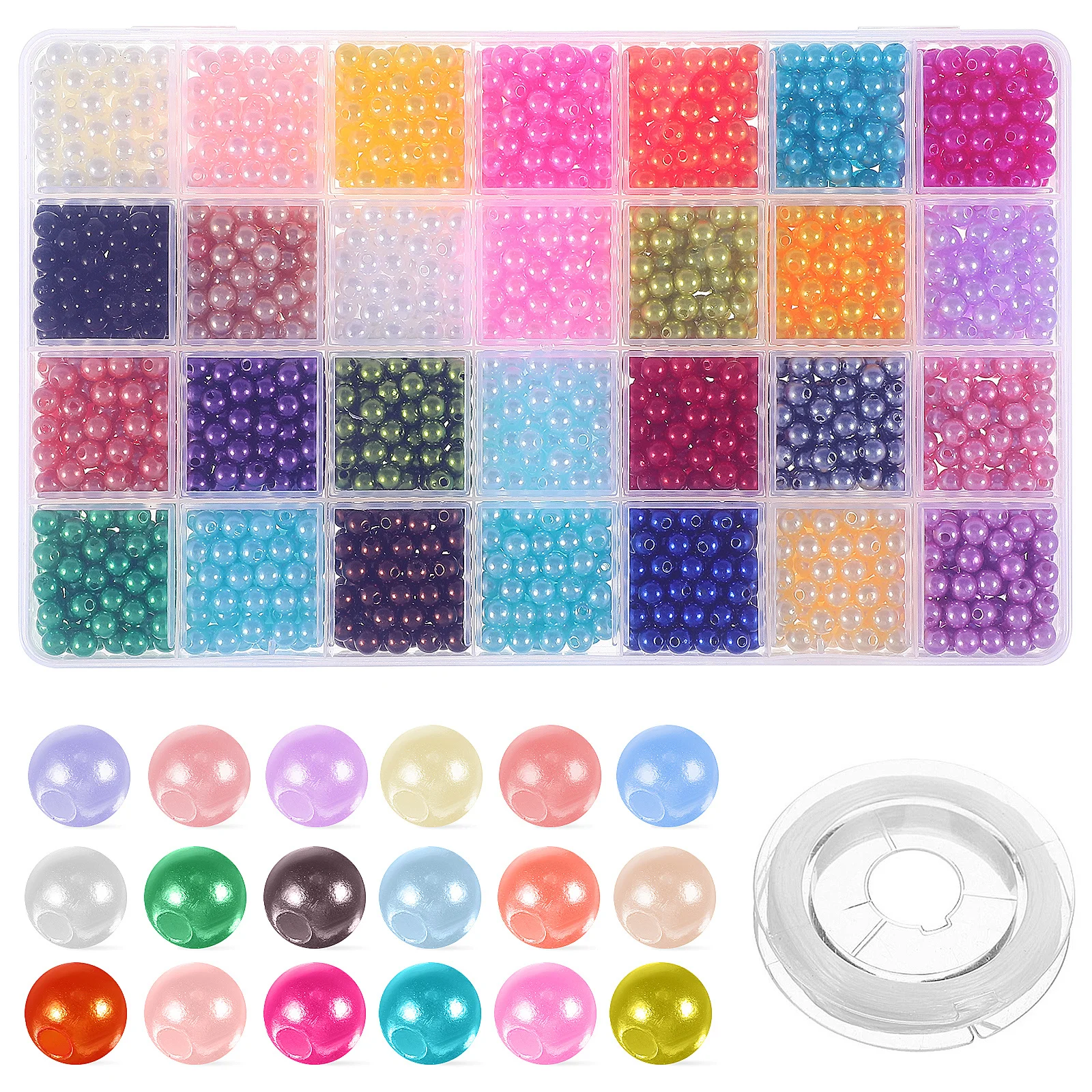 

1960Pcs Loose Beads Colorful Faux Pearl Round Craft Beads for Jewelry Making Bracelet Necklace DIY Craft Accessories