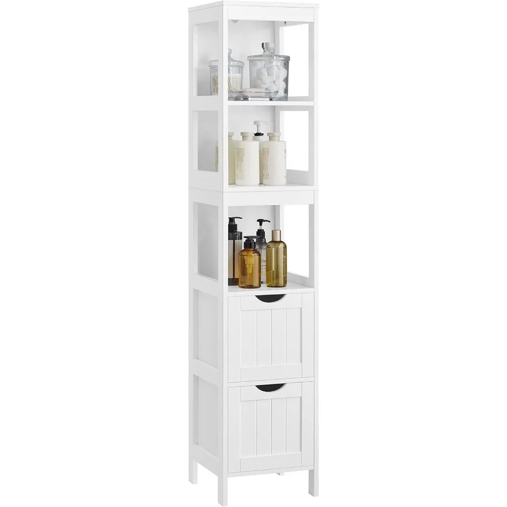 

Multifunctional Storage Cabinet with 2 Drawers, White Corner Unit for Bathroom Living Room Bedroom, Height 55.7 Inches