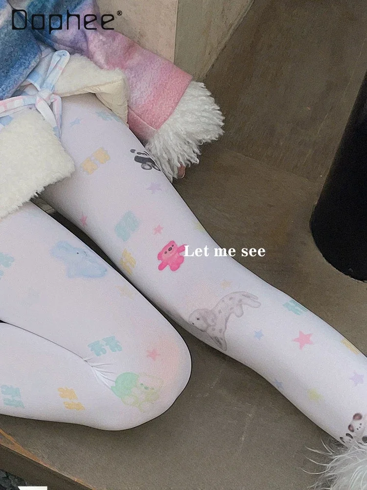 

Cute Cartoon Print Tights White Kawaii Stockings Girls Ins Harajuku Korean Fashion Pantyhose Stocks Stylish 2025 Spring New