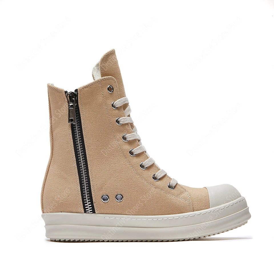 Outdoor Luxury Apricot Canvas High Top Quality Brand Men Shoes Lace Up Casual Women Ro Sneakers Designer Ankle Boots Trainers