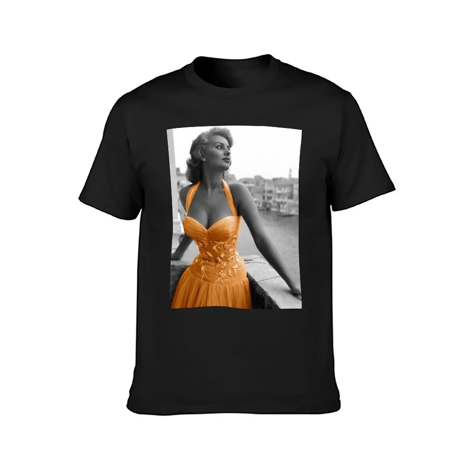 Sofia Loren in orange dress T-Shirt vintage graphic tee animal prinfor boys customs anime figures men clothings