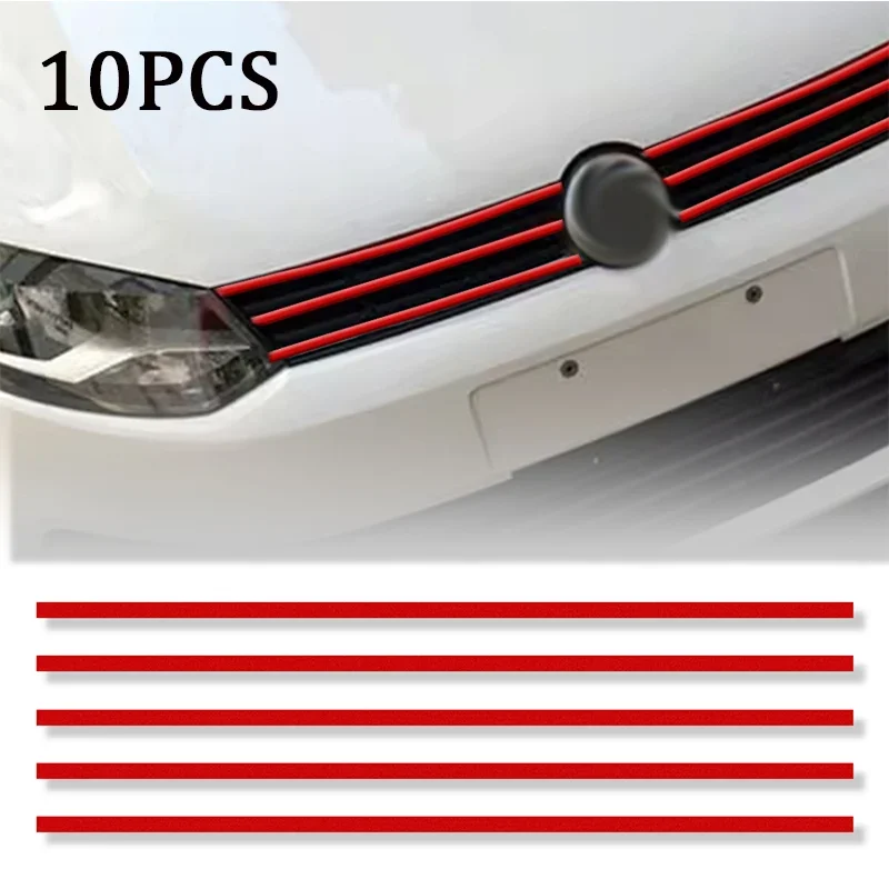 Car Front Hood Grill Sticker Decoration Auto Front Hood Grille Mouldings Red Waterproof Car Decor Accessories Exterior Sticker