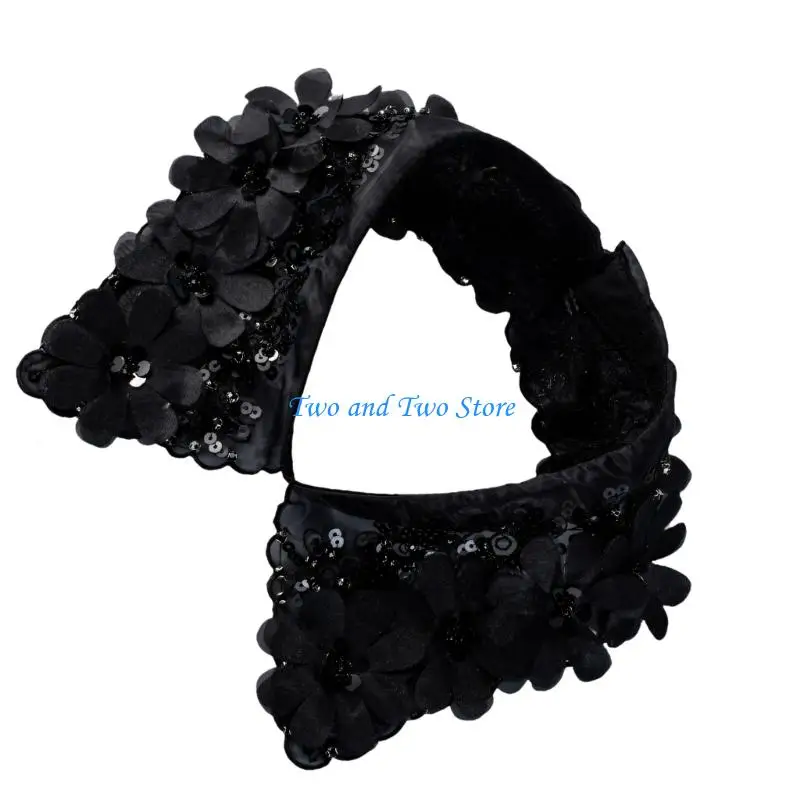 HX6F Beadwork Faux Collar Lace Flower Detachable Collar Fashion Neckpiece for Women