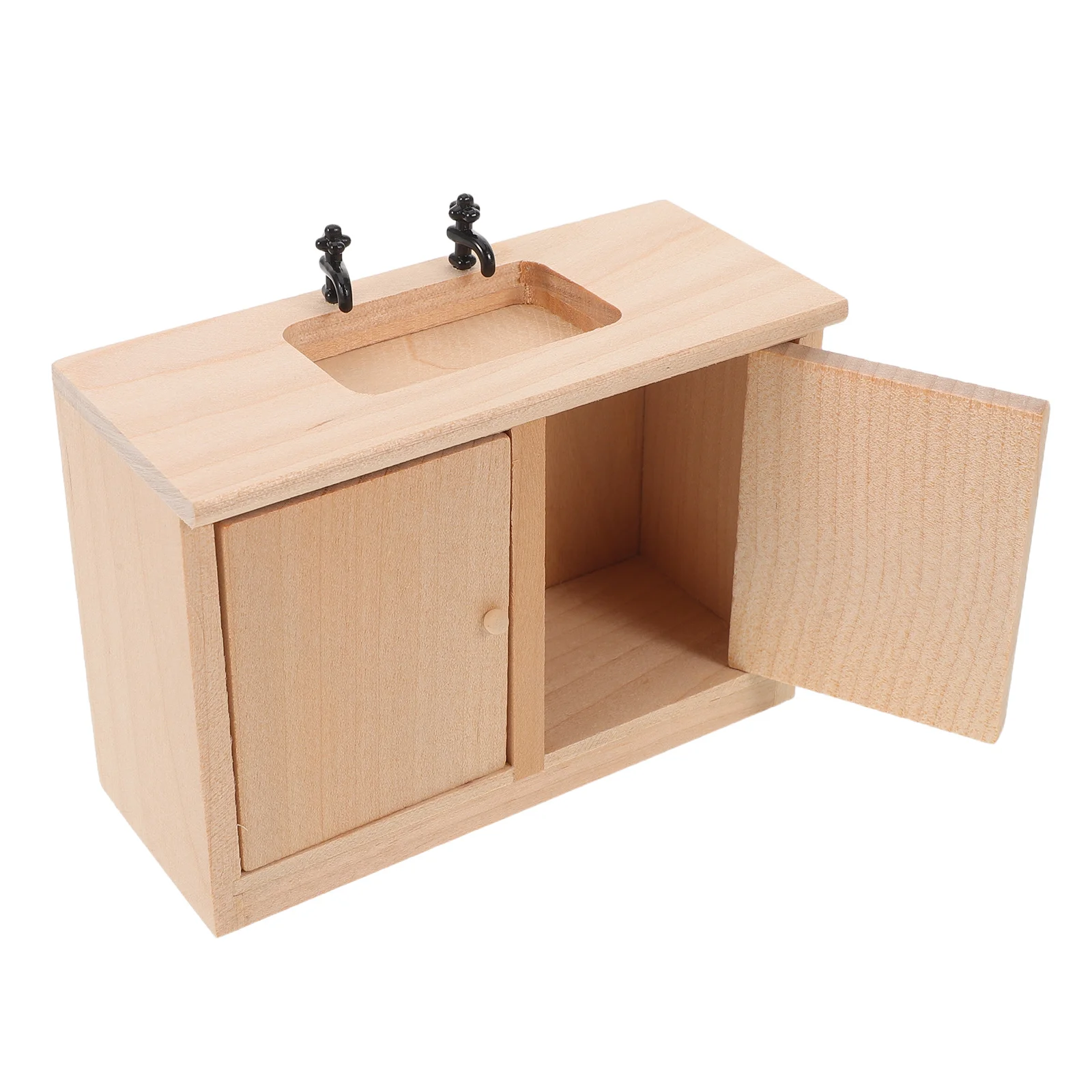 مقياس 1:12 أثاث الحمام المصغر خزانة حوض غسيل خشبية ملحقات بيت الدمى الواقعية للديكور #3